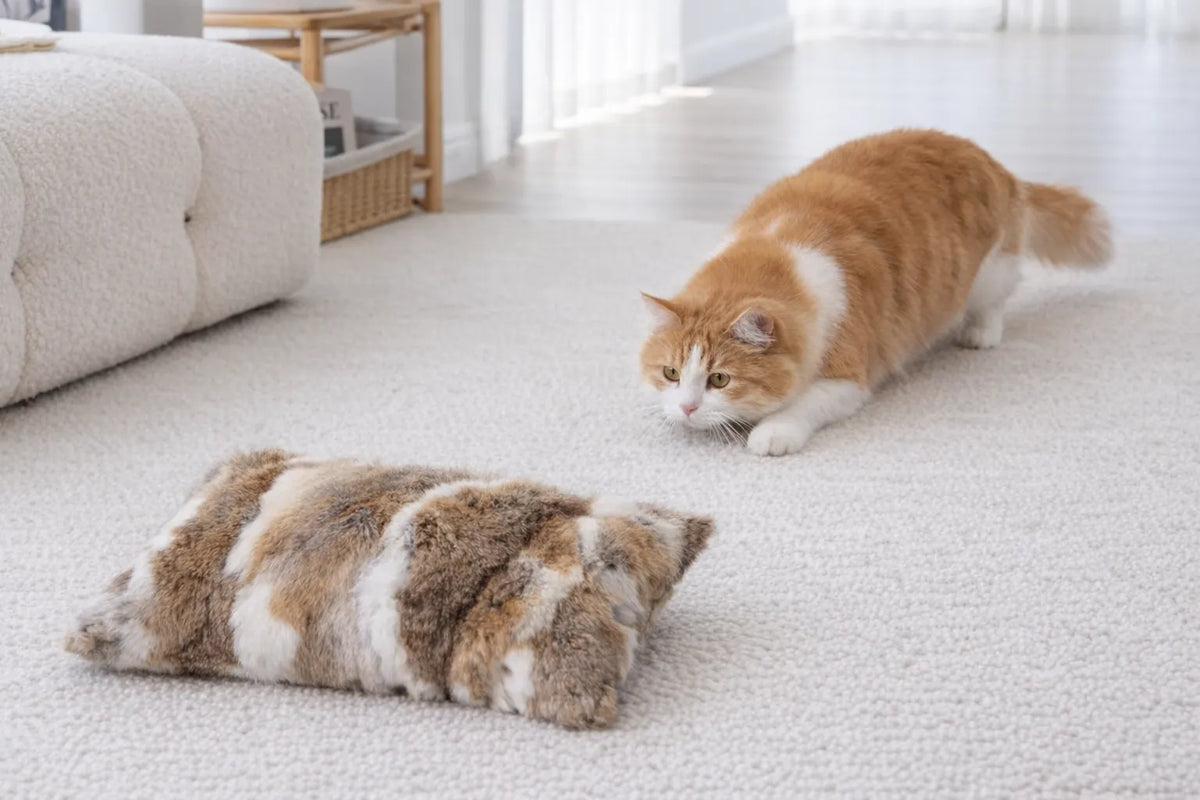 Your Cat's Favorite Enrichment Toy：Unleash the Wild- A Real Rabbit Fur Patchwork Pillow Cover