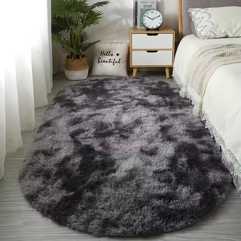 Multi - Color] Soft Polyester Plush Oval Rug Hand Washable for Bedroom/Living Room