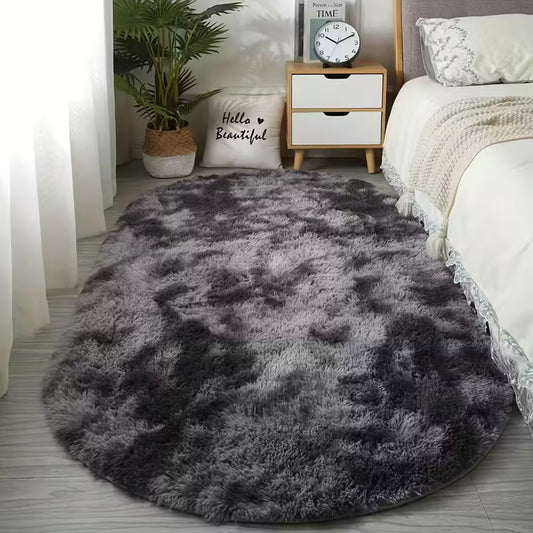 Multi - Color] Soft Polyester Plush Oval Rug Hand Washable for Bedroom/Living Room