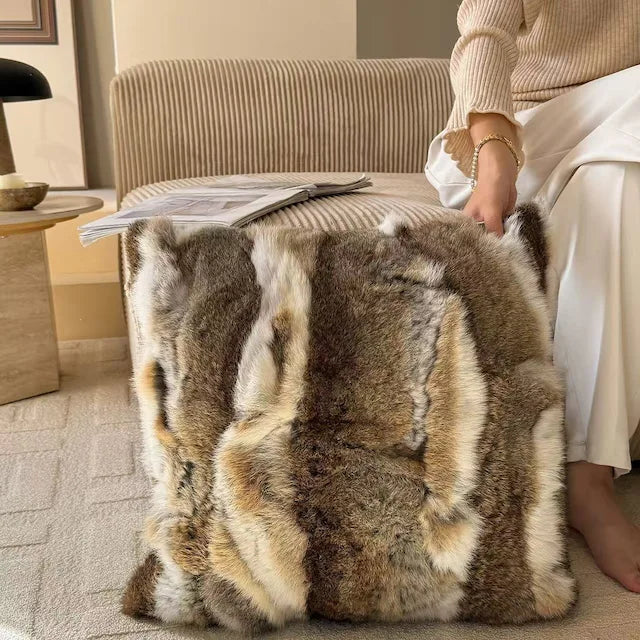 Premium Genuine Rabbit Fur Throw Pillow | Ultra-Soft Calming Cushion for Pets & Home | Warmloomo™