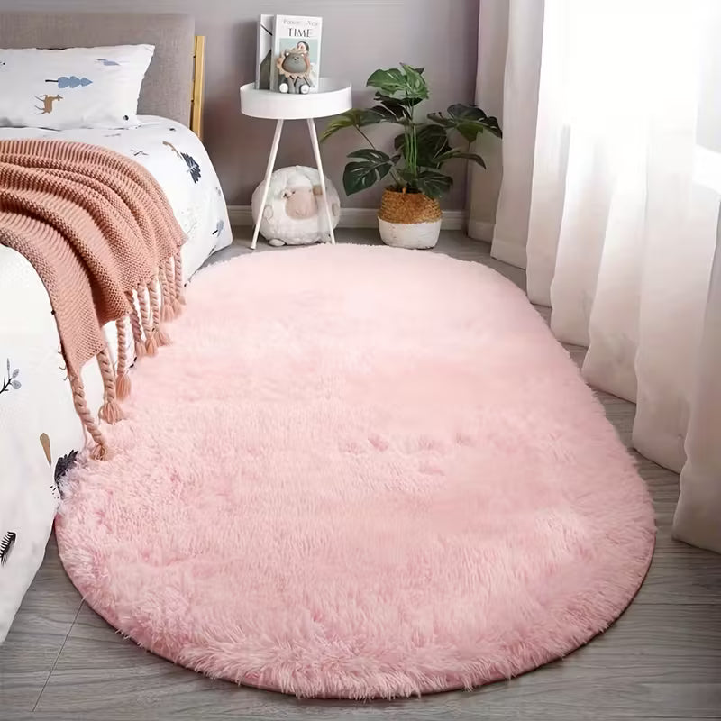 Multi - Color] Soft Polyester Plush Oval Rug Hand Washable for Bedroom/Living Room