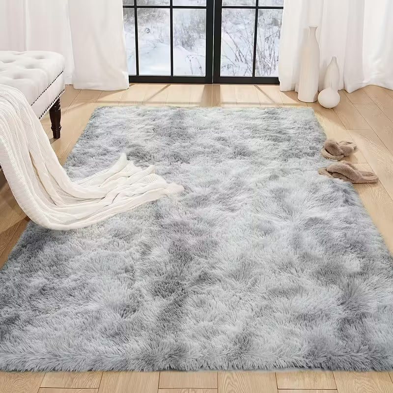 Light Gray Shaggy Artificial Wool Rug｜Soft Fluffy Non-Slip Mat