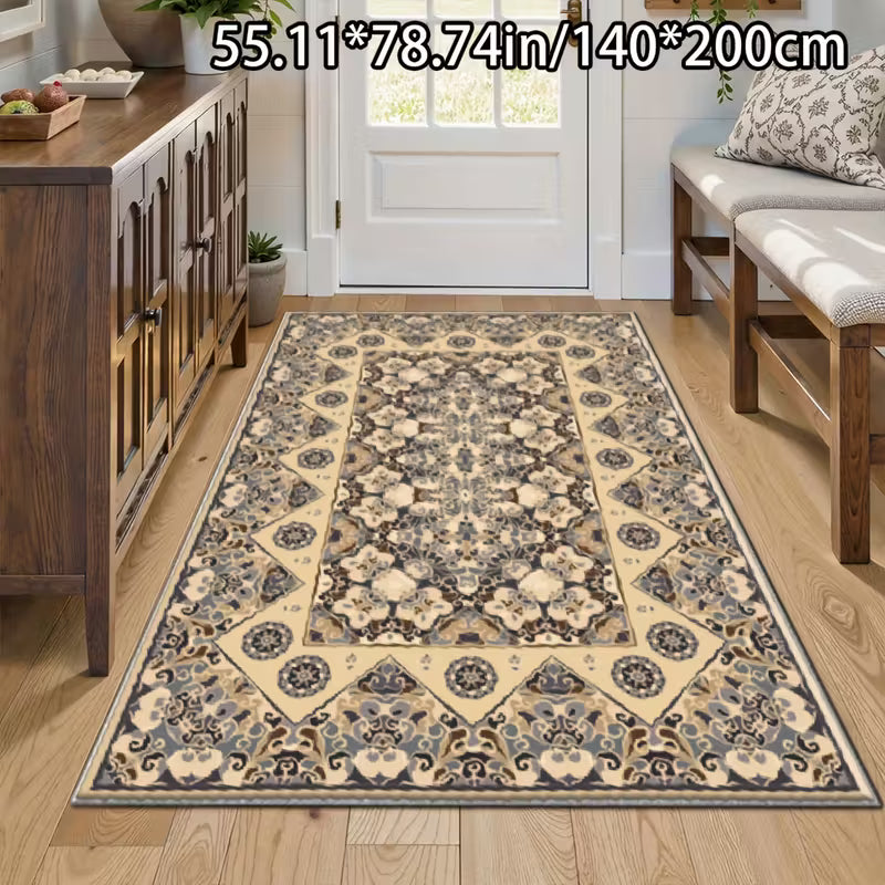 Retro European Persian Design Velvet Rug with Non-Slip Dotted Plastic BottomMulti-Functional Decor for Living Room, Sofa, Bedroom, Outdoor & Commercial Spaces (Malls/Cafes)