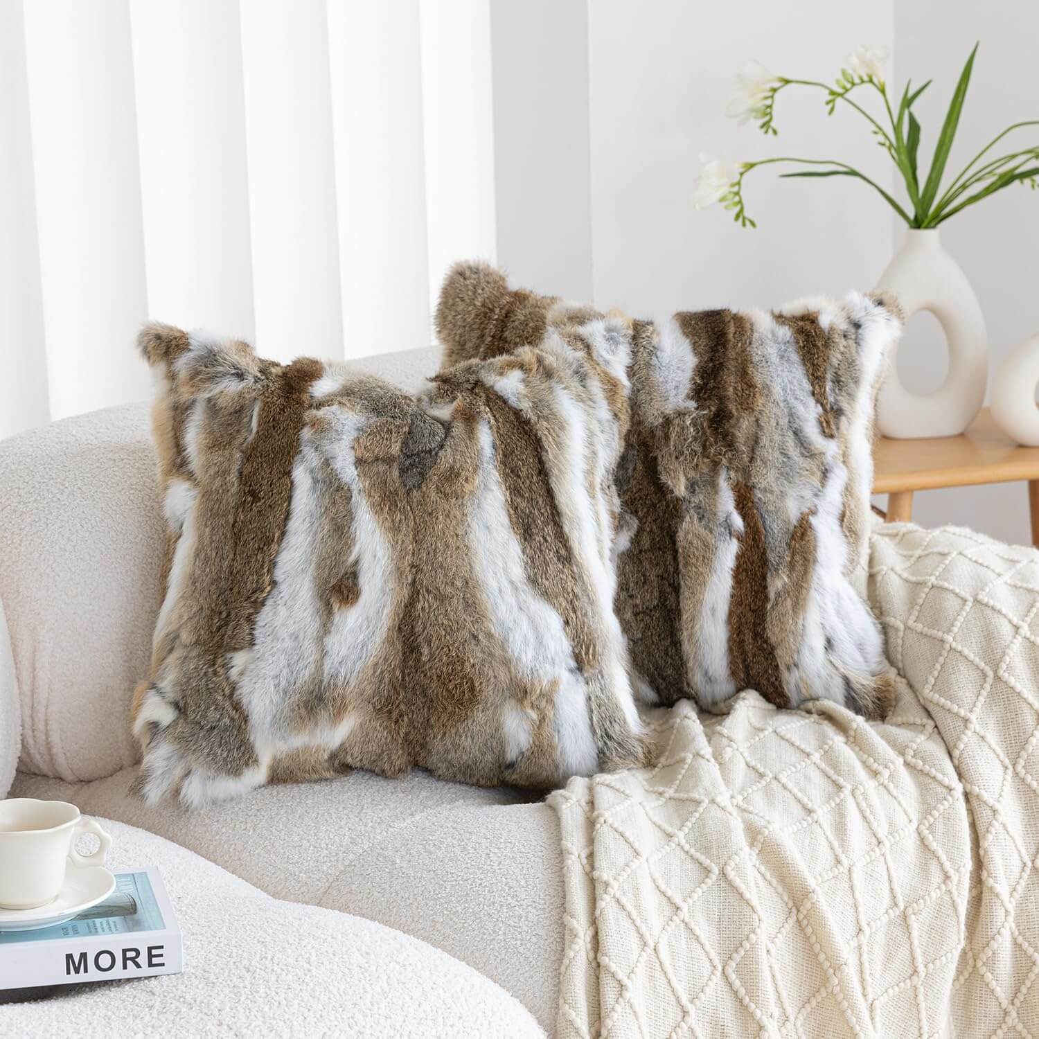 Soft Faux Rabbit Fur Patchwork Throw Pillow| Ultra Soft Cat-Petting Soft Cushion for Couch Bed Home Decor | Warmloomo™