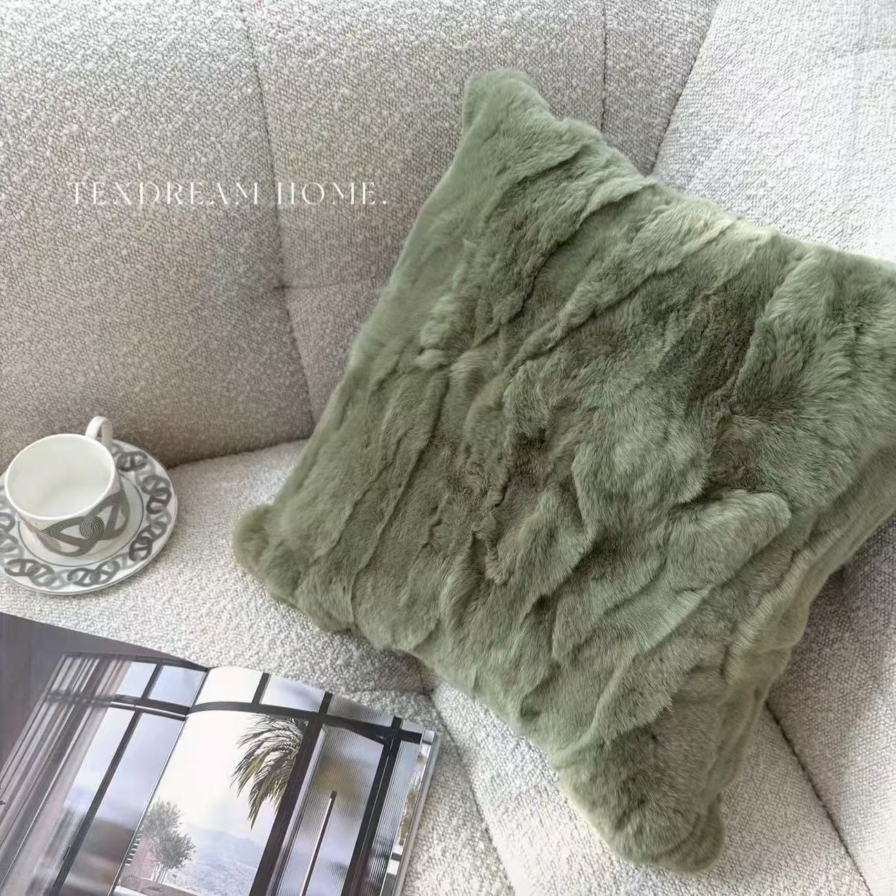 Premium Genuine Rabbit Fur Throw Pillow | Ultra-Soft Calming Cushion for Pets & Home | Warmloomo™