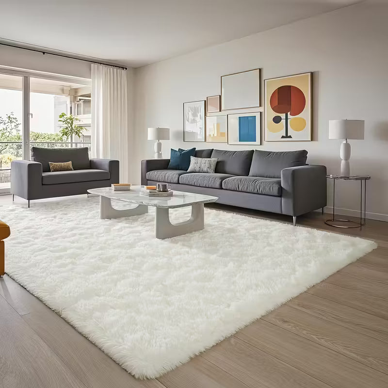 Creamy White Plush Polyester Rug｜Minimalist Rectangular Mat | Dry Clean Only