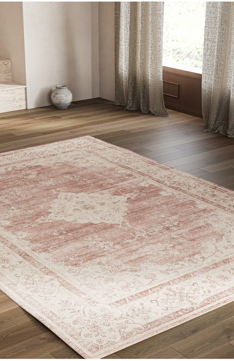 Vintage Rose Pet-Friendly Washable Rug | Soft Blush & Distressed Boho Design