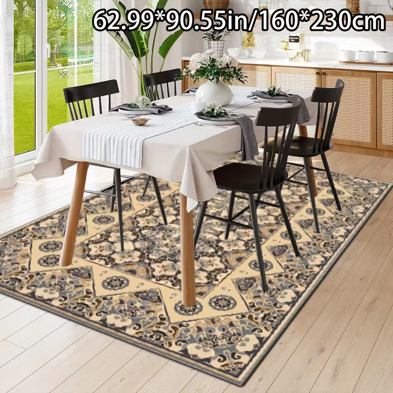 Retro European Persian Design Velvet Rug with Non-Slip Dotted Plastic BottomMulti-Functional Decor for Living Room, Sofa, Bedroom, Outdoor & Commercial Spaces (Malls/Cafes)