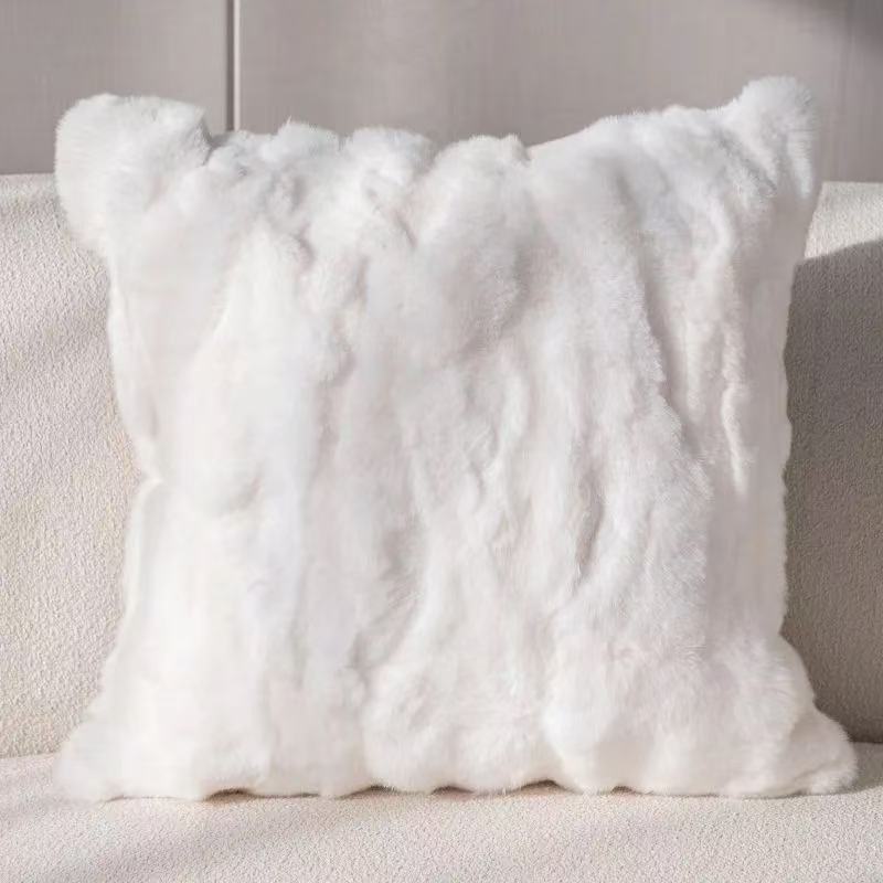 Premium Genuine Rabbit Fur Throw Pillow | Ultra-Soft Calming Cushion for Pets & Home | Warmloomo™