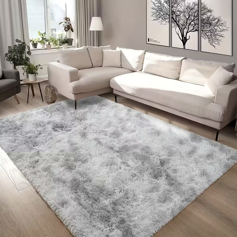 Light Gray Shaggy Artificial Wool Rug｜Soft Fluffy Non-Slip Mat