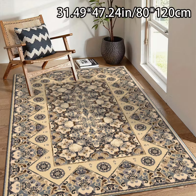 Retro European Persian Design Velvet Rug with Non-Slip Dotted Plastic BottomMulti-Functional Decor for Living Room, Sofa, Bedroom, Outdoor & Commercial Spaces (Malls/Cafes)