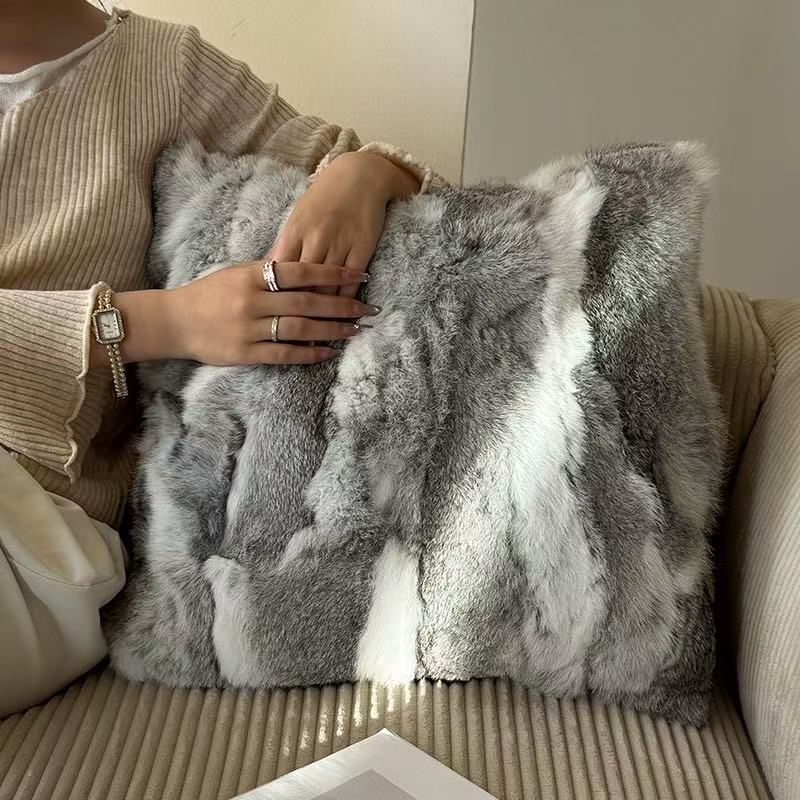 Premium Genuine Rabbit Fur Throw Pillow | Ultra-Soft Calming Cushion for Pets & Home | Warmloomo™