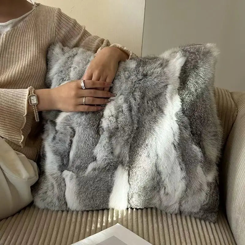 Premium Genuine Rabbit Fur Throw Pillow | Ultra-Soft Calming Cushion for Pets & Home | Warmloomo™