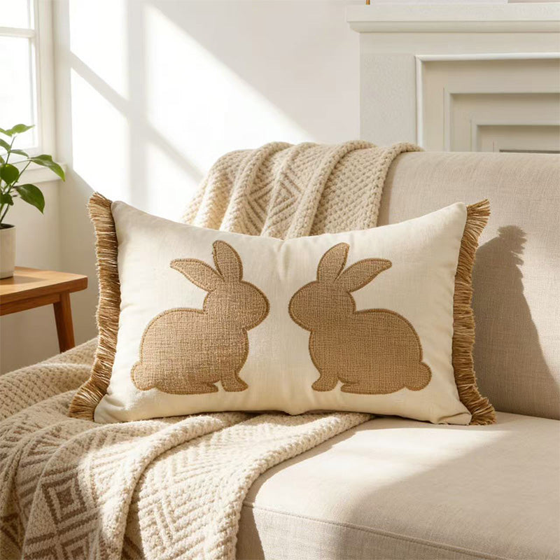 Easter Bunny Tufted Pillow Covers (Set of 3) – Embroidered Spring Throw Cushion Covers with Hidden Zipper for Sofa, Couch, Bed & Porch Decor