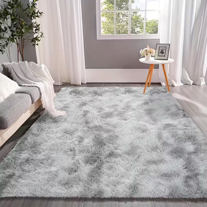 Light Gray Shaggy Artificial Wool Rug｜Soft Fluffy Non-Slip Mat