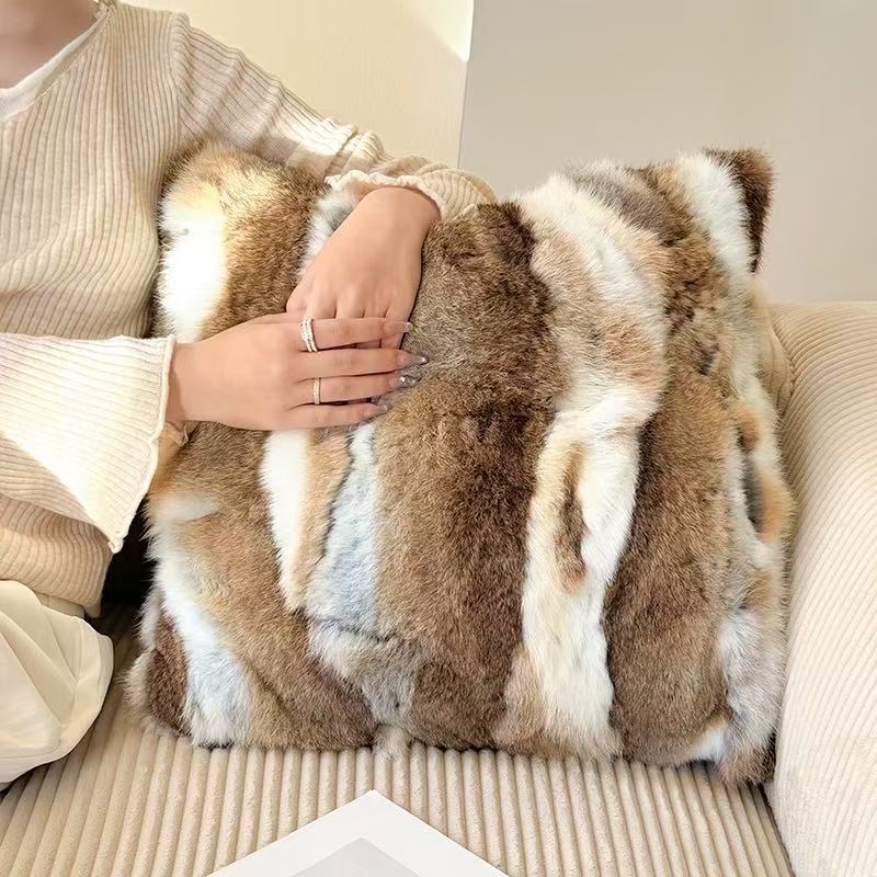 Premium Genuine Rabbit Fur Throw Pillow | Ultra-Soft Calming Cushion for Pets & Home | Warmloomo™