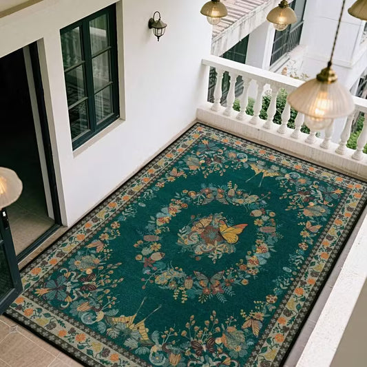 Non-Slip Washable Area Rug, Low-Pile Soft Short Shag with Rubber Backing - Modern Abstract Green Boho for Living Room