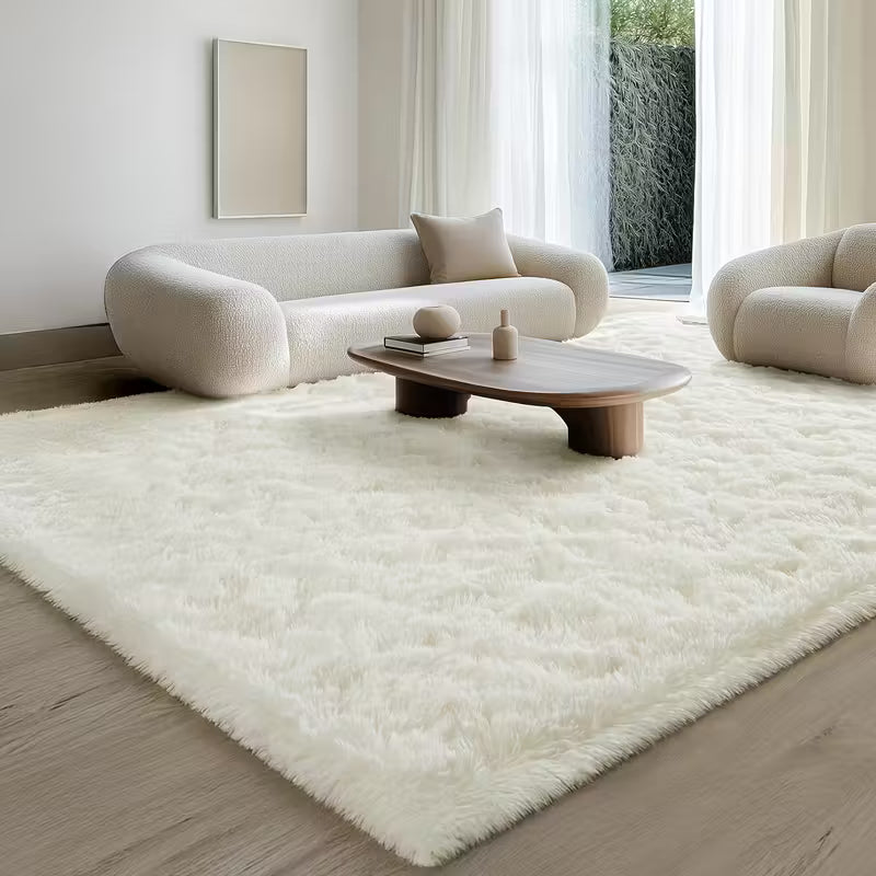 Creamy White Plush Polyester Rug｜Minimalist Rectangular Mat | Dry Clean Only