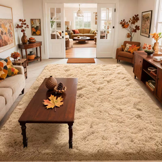 Luxury Beige Area Mat｜Reinforced Stitching & PVC Anti-Slip | Ideal Christmas Gift & Modern Decor