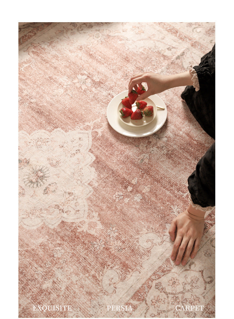 Vintage Rose Pet-Friendly Washable Rug | Soft Blush & Distressed Boho Design