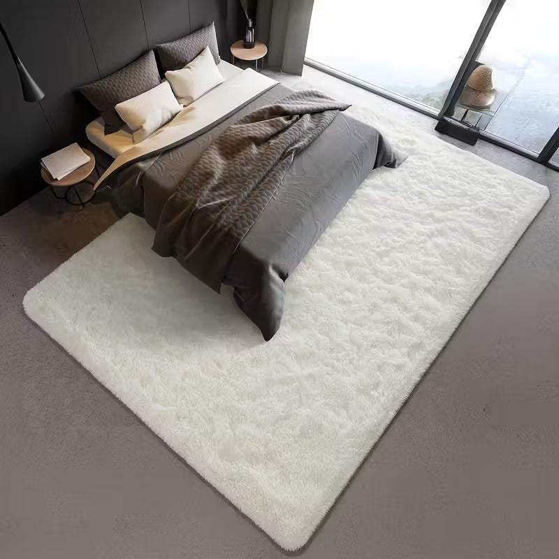 Creamy White Plush Polyester Rug｜Minimalist Rectangular Mat | Dry Clean Only