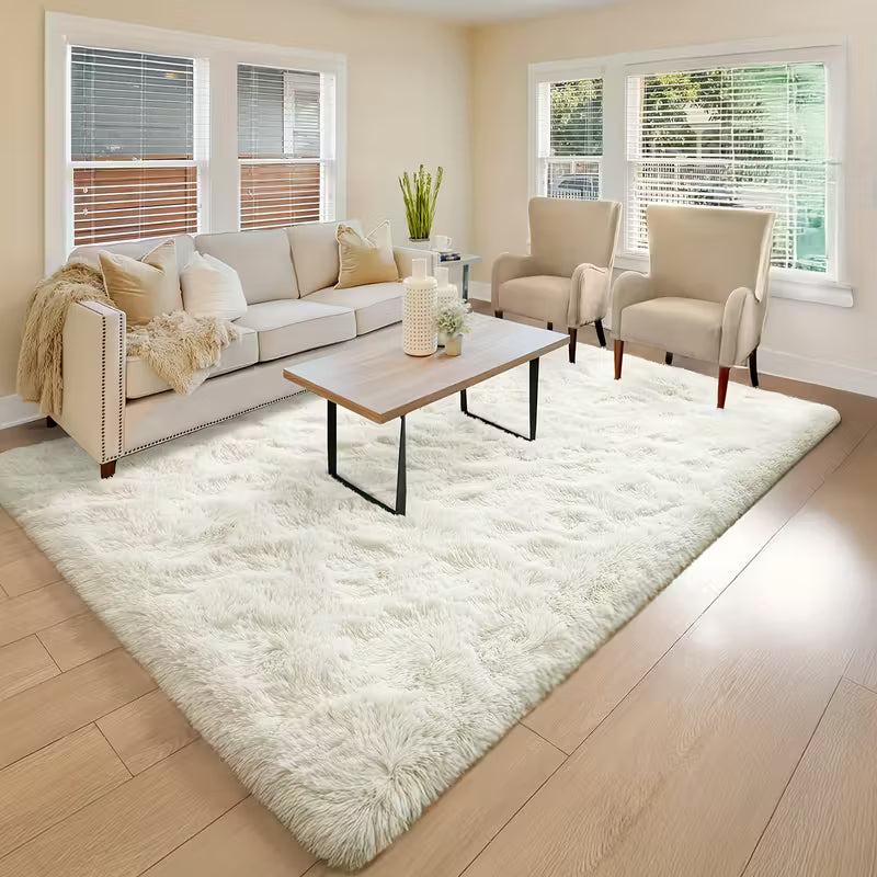 Creamy White Plush Polyester Rug｜Minimalist Rectangular Mat | Dry Clean Only