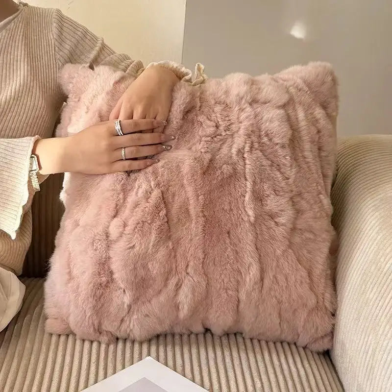 Premium Genuine Rabbit Fur Throw Pillow | Ultra-Soft Calming Cushion for Pets & Home | Warmloomo™