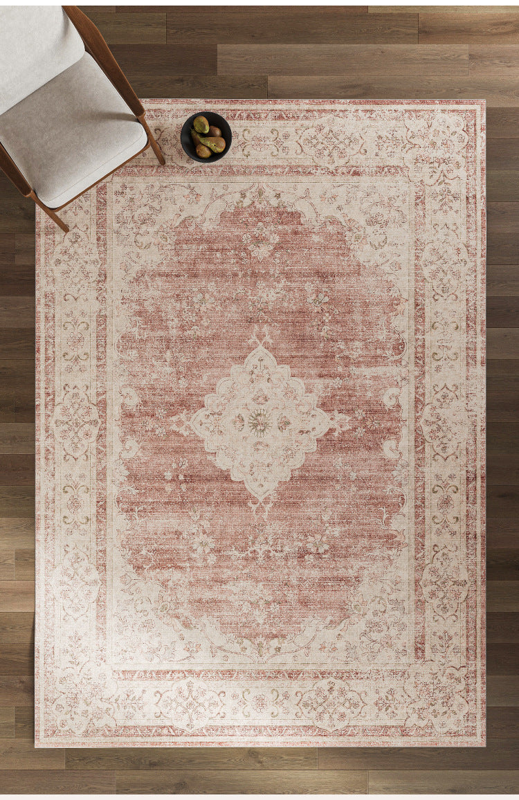 Vintage Rose Pet-Friendly Washable Rug | Soft Blush & Distressed Boho Design