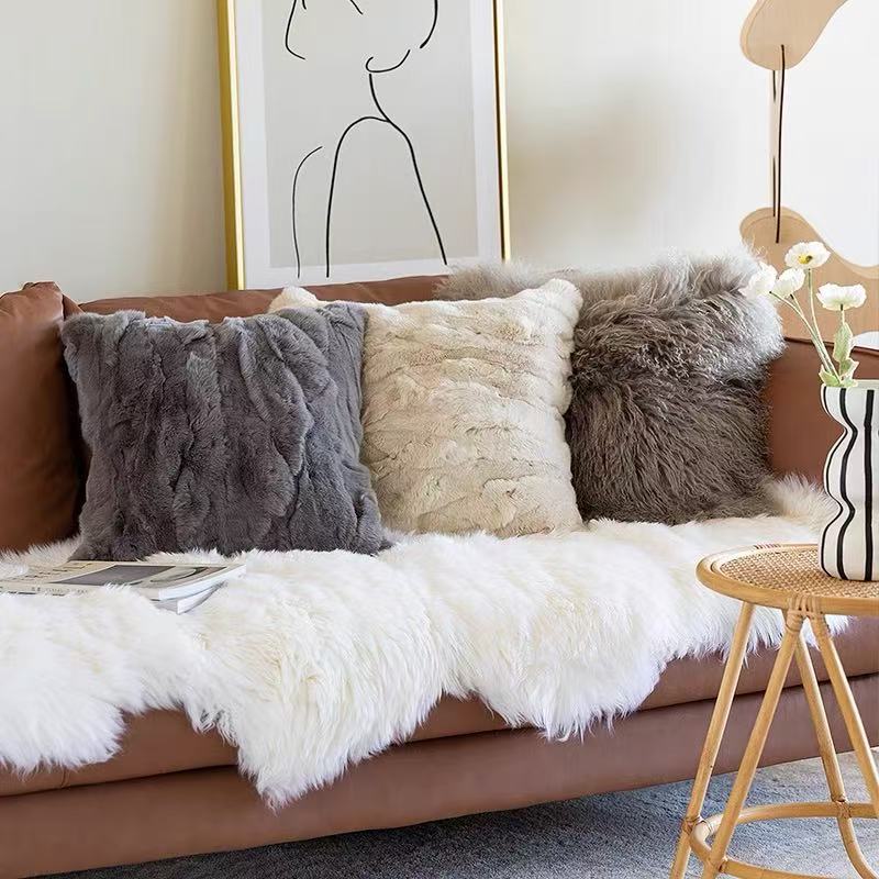 Premium Genuine Rabbit Fur Throw Pillow | Ultra-Soft Calming Cushion for Pets & Home | Warmloomo™