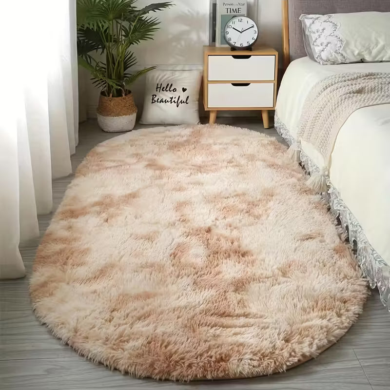 Multi - Color] Soft Polyester Plush Oval Rug Hand Washable for Bedroom/Living Room