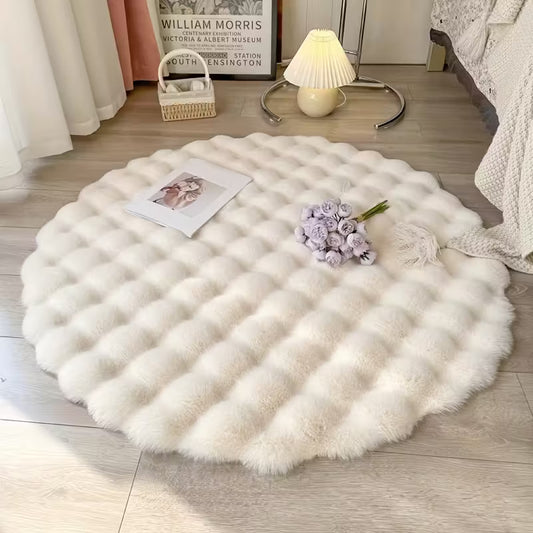 90cm Round Bubble Fleece Rug｜Soft Fluffy Solid Color Carpet | 5 Neutral Shades for Bedroom/Living Room/Vanity