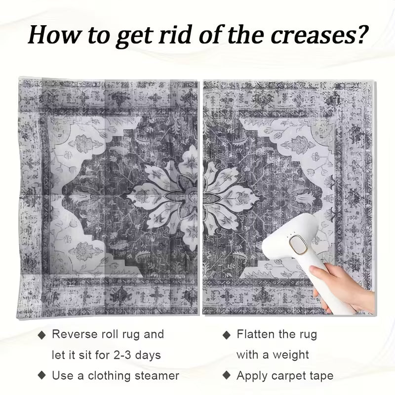 Machine Washable Vintage Rug – Boho Chic, Low Pile & Non-Slip， Ultra Soft Non，Shedding Shaggy Carpet