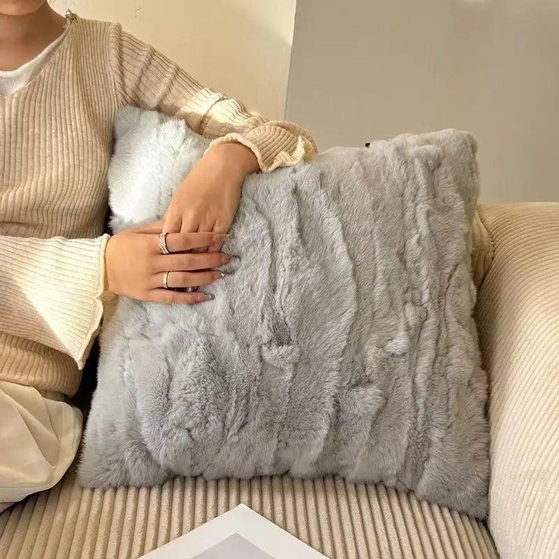 Premium Genuine Rabbit Fur Throw Pillow | Ultra-Soft Calming Cushion for Pets & Home | Warmloomo™