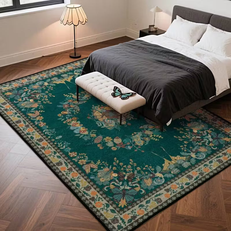 Modern Abstract Green Boho Rug｜Low-Pile Non-Slip Rubber Backing | Soft Short