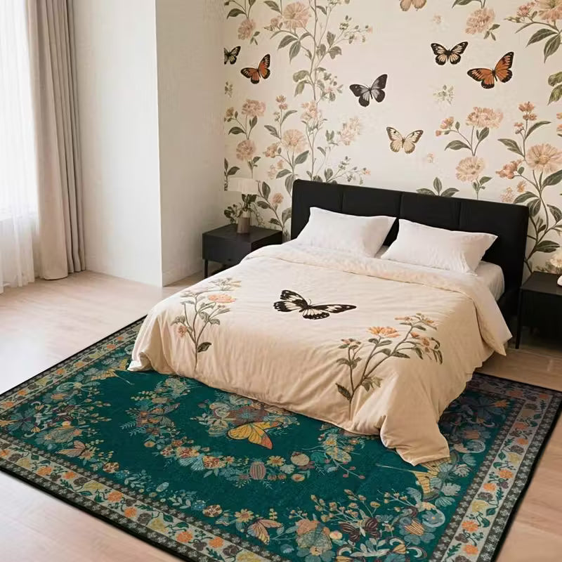 Modern Abstract Green Boho Rug｜Low-Pile Non-Slip Rubber Backing | Soft Short