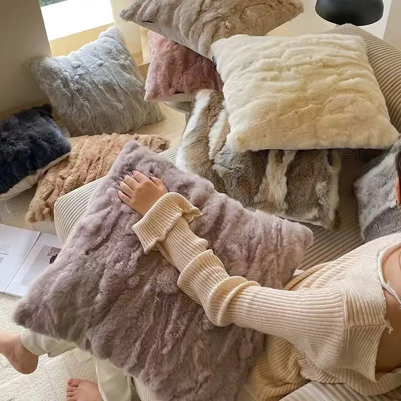 Premium Genuine Rabbit Fur Throw Pillow | Ultra-Soft Calming Cushion for Pets & Home | Warmloomo™