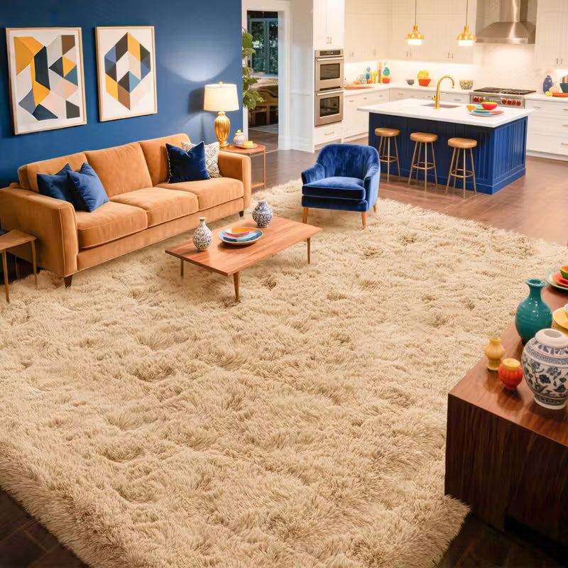 Luxury Beige Area Mat｜Reinforced Stitching & PVC Anti-Slip | Ideal Christmas Gift & Modern Decor