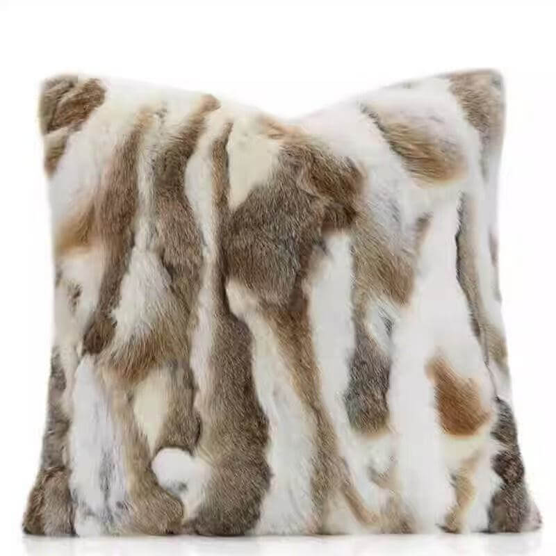 Soft Faux Rabbit Fur Patchwork Throw Pillow| Ultra Soft Cat-Petting Soft Cushion for Couch Bed Home Decor | Warmloomo™