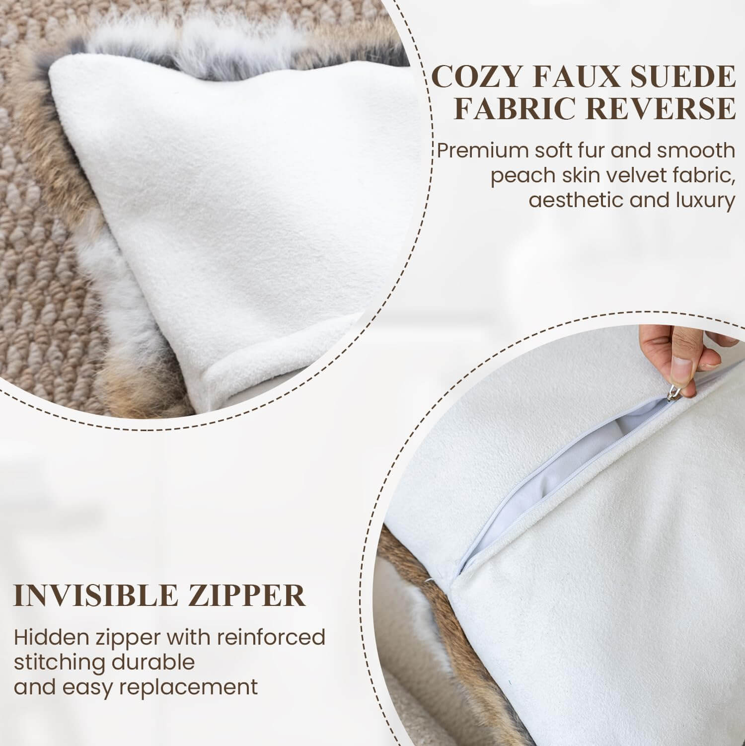 Soft Faux Rabbit Fur Patchwork Throw Pillow| Ultra Soft Cat-Petting Soft Cushion for Couch Bed Home Decor | Warmloomo™