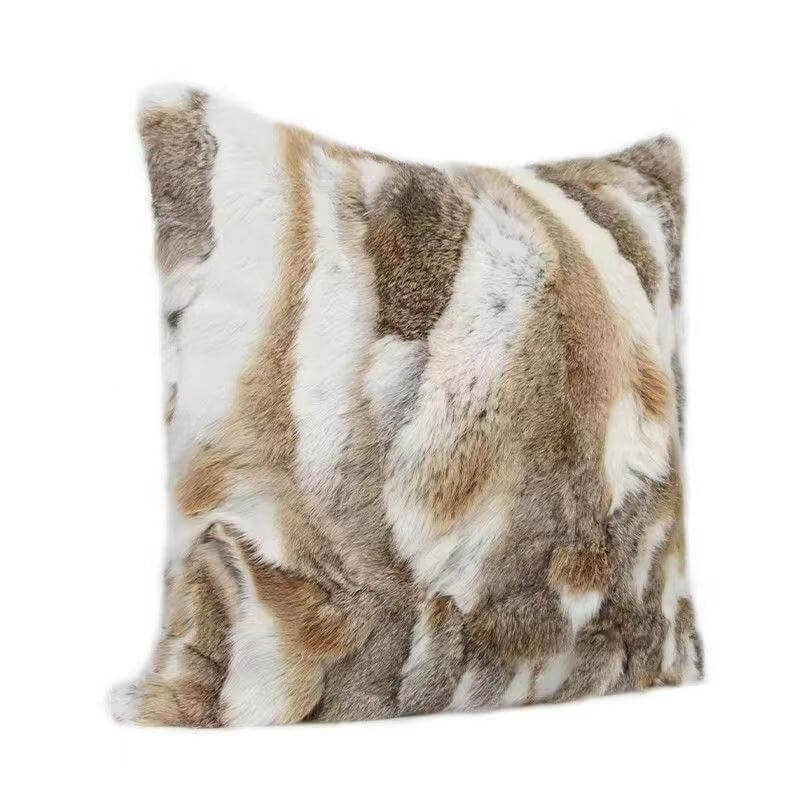 Soft Faux Rabbit Fur Patchwork Throw Pillow| Ultra Soft Cat-Petting Soft Cushion for Couch Bed Home Decor | Warmloomo™