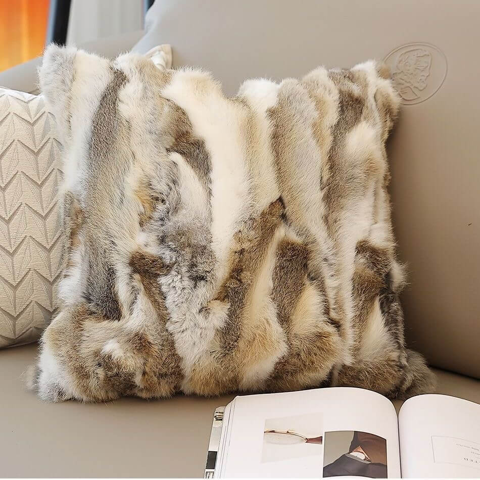 Soft Faux Rabbit Fur Patchwork Throw Pillow| Ultra Soft Cat-Petting Soft Cushion for Couch Bed Home Decor | Warmloomo™