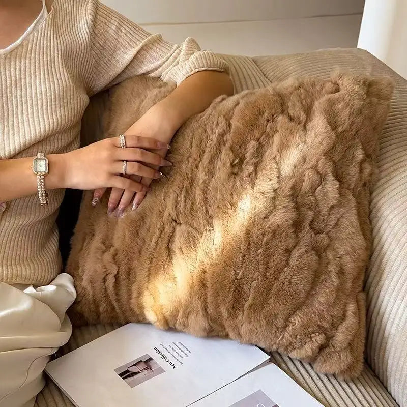 Premium Genuine Rabbit Fur Throw Pillow | Ultra-Soft Calming Cushion for Pets & Home | Warmloomo™