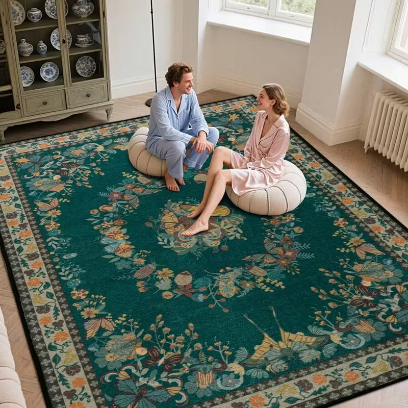 Non-Slip Washable Area Rug, Low-Pile Soft Short Shag with Rubber Backing - Modern Abstract Green Boho for Living Room