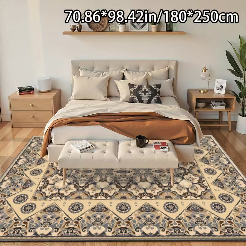 Retro European Persian Design Velvet Rug with Non-Slip Dotted Plastic BottomMulti-Functional Decor for Living Room, Sofa, Bedroom, Outdoor & Commercial Spaces (Malls/Cafes)