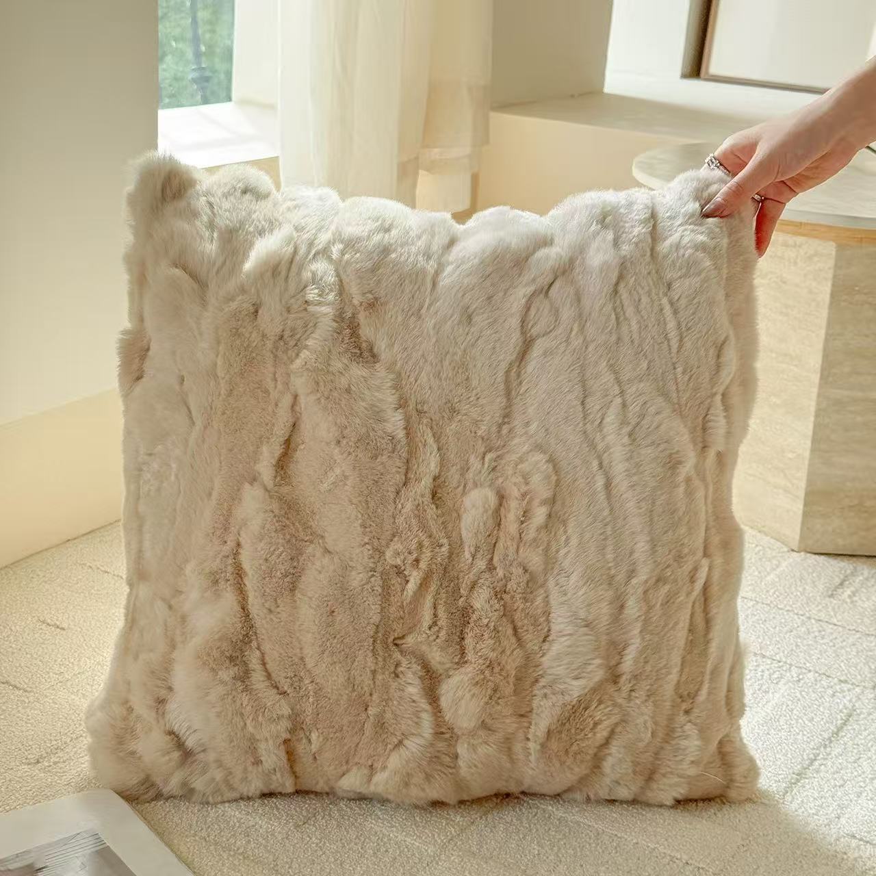 Premium Genuine Rabbit Fur Throw Pillow | Ultra-Soft Calming Cushion for Pets & Home | Warmloomo™