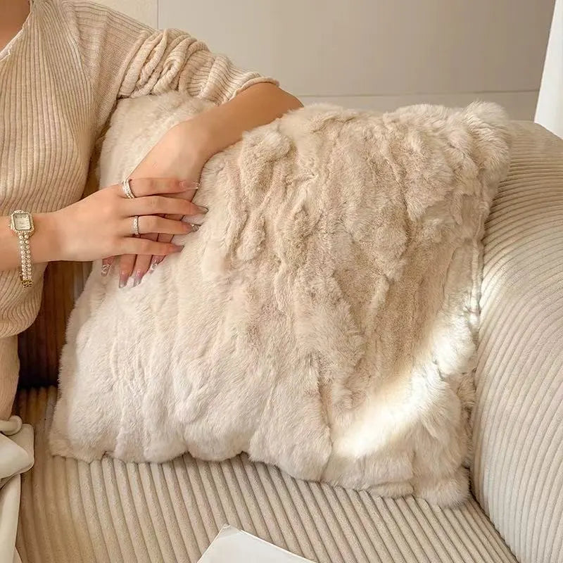 Premium Genuine Rabbit Fur Throw Pillow | Ultra-Soft Calming Cushion for Pets & Home | Warmloomo™