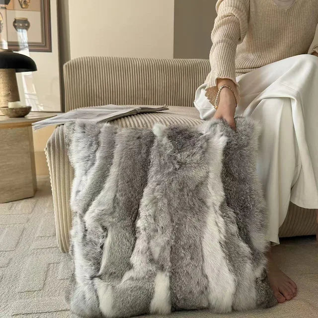Premium Genuine Rabbit Fur Throw Pillow | Ultra-Soft Calming Cushion for Pets & Home | Warmloomo™