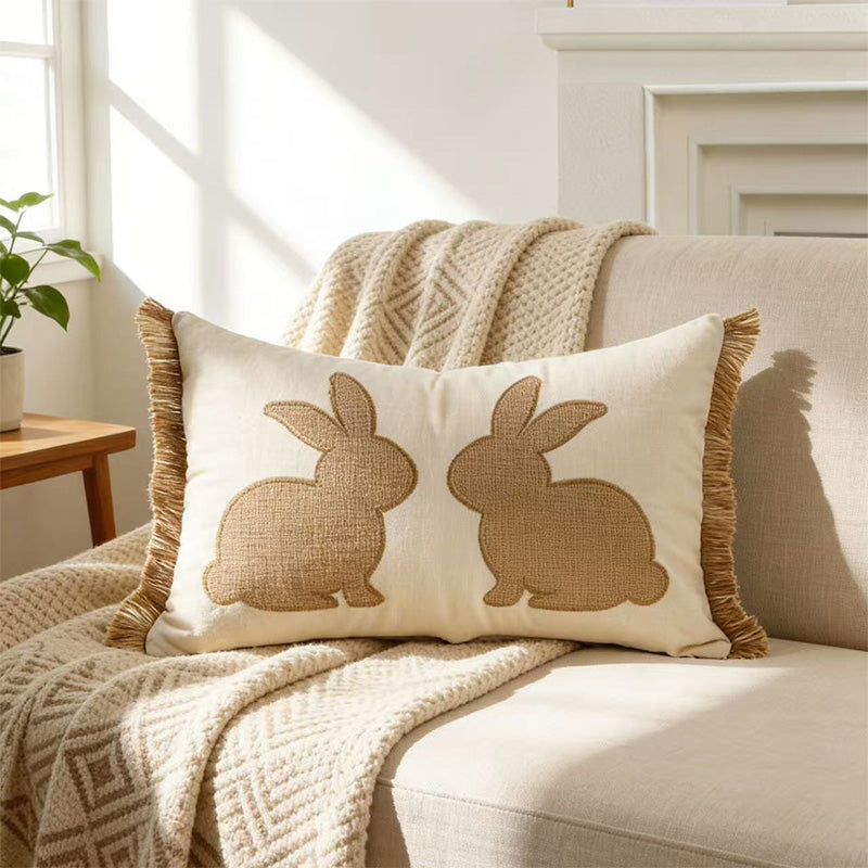 Easter Bunny Tufted Pillow Covers (Set of 3) – Embroidered Spring Throw Cushion Covers with Hidden Zipper for Sofa, Couch, Bed & Porch Decor