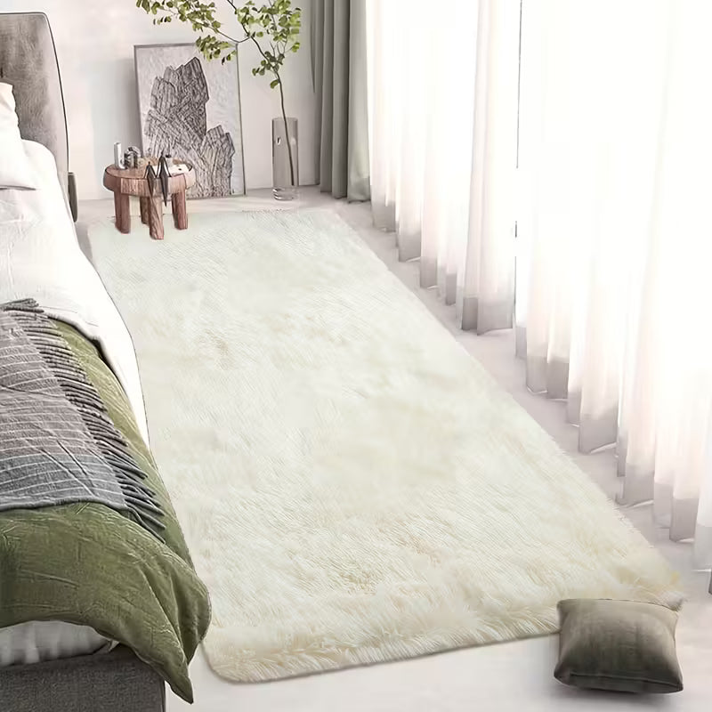 Creamy White Plush Polyester Rug｜Minimalist Rectangular Mat | Dry Clean Only