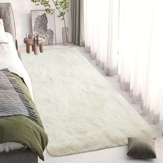 Creamy White Plush Polyester Rug｜Minimalist Rectangular Mat | Dry Clean Only